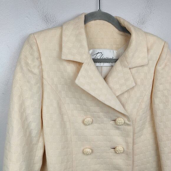 Vintage Robinsons Pea Coat Womens Small Cream Textured Knit 50s 60s Retro Mod - Picture 5 of 11
